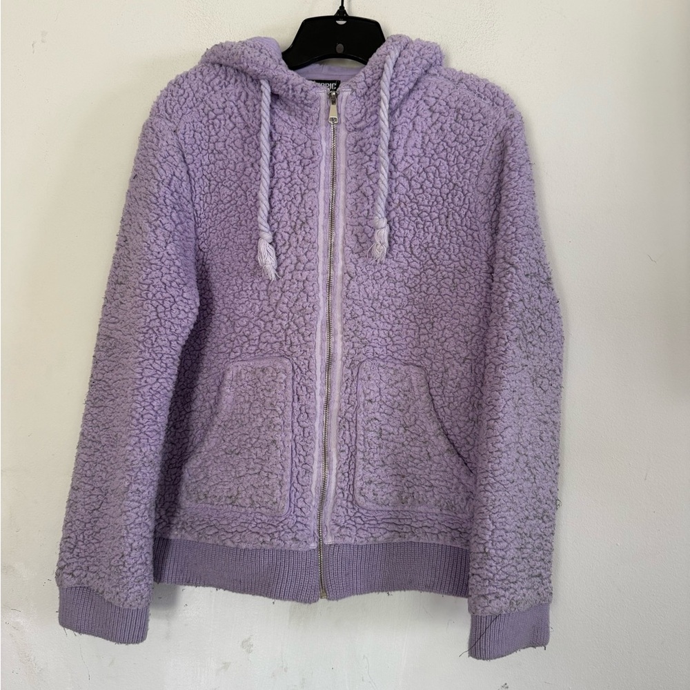 Hot Topic Womens Purple Fuzzy Full Zip Hooded Jacket, Size Medium